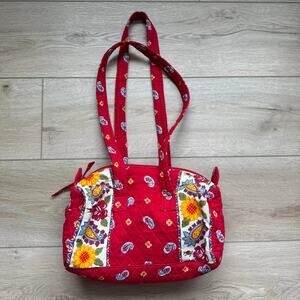 Red quilted floral tote bag